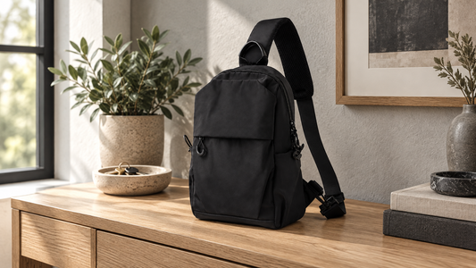 Structured black Vector Sling product-led hero for tablet-class everyday carry