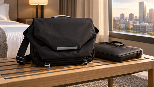 Black full-size flap messenger for mixed workdays