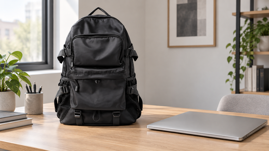 Black Apex-class 17-inch laptop backpack product still life for a larger notebook commute
