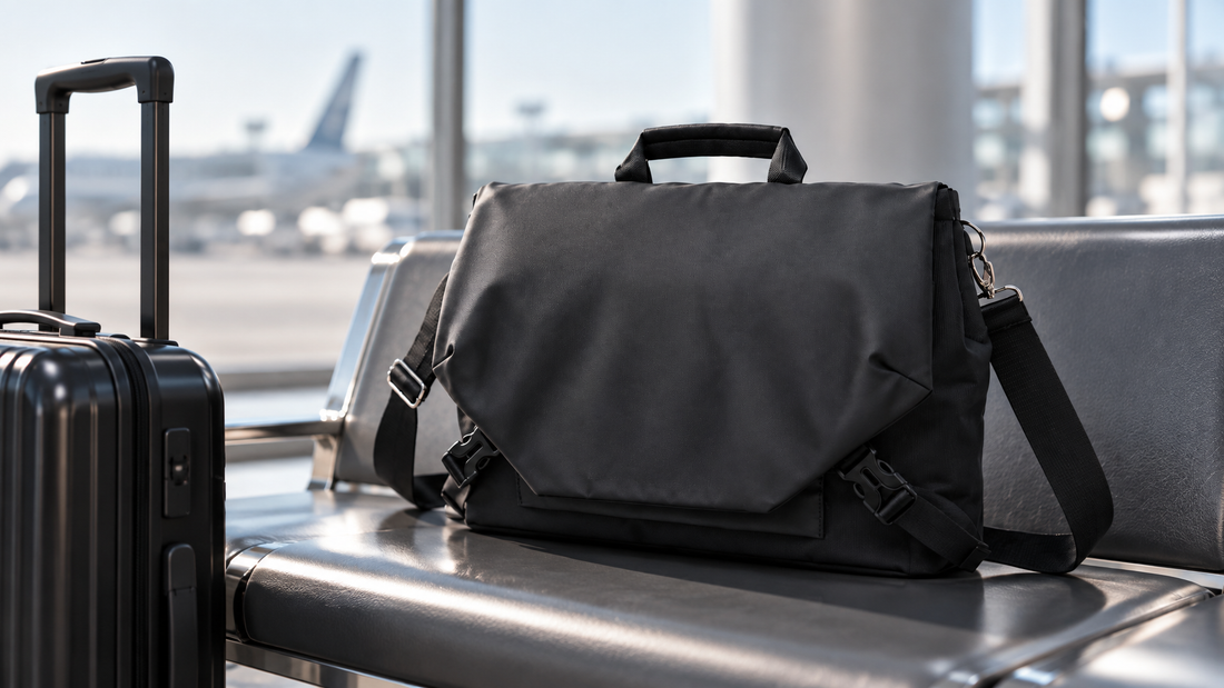 Black Rook Brief product still life, luggage pass-through brief versus desk-only brief